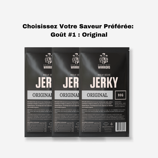 Pack de 3 sachets de 90g de jerky saveur Original - Viande séchée riche en protéines pour les amateurs de goûts classiques.